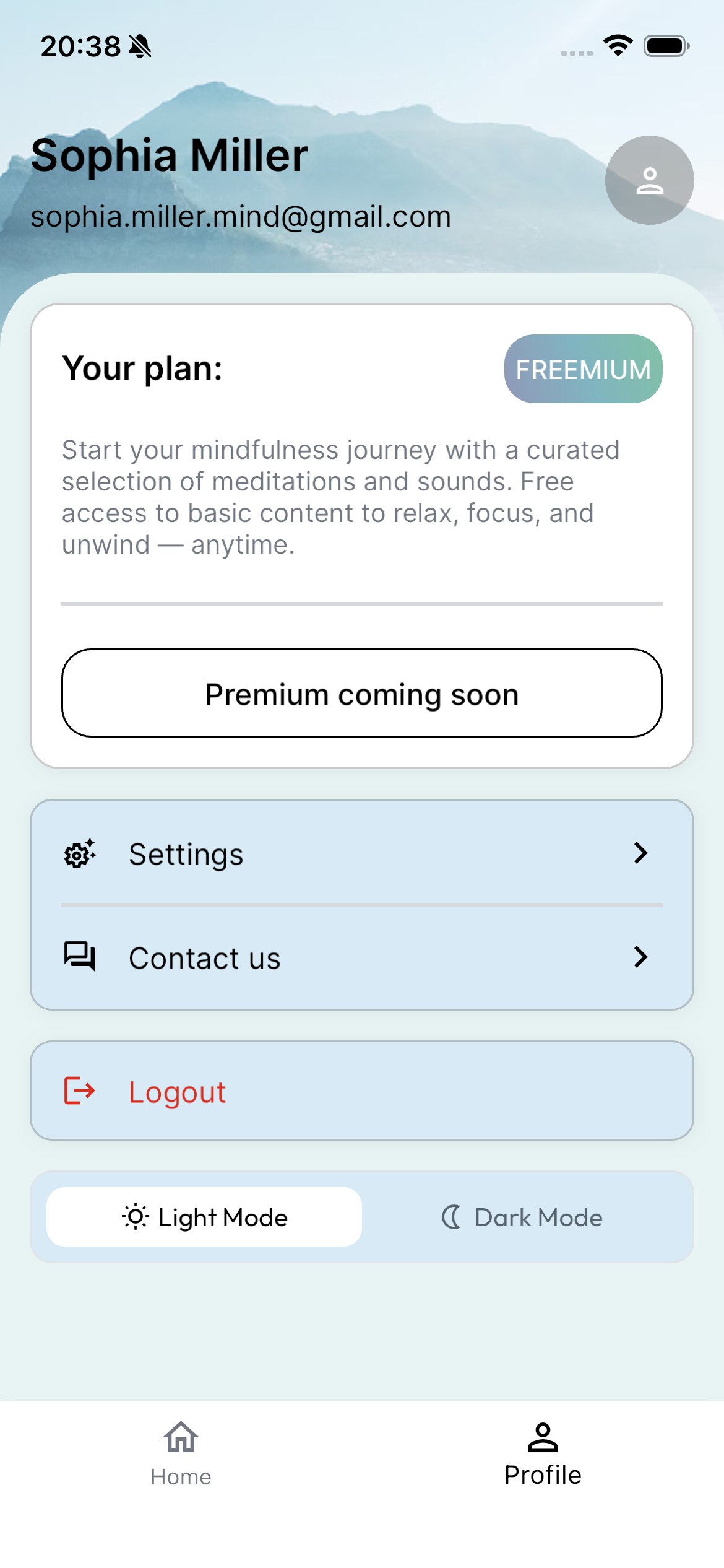 Profile screen